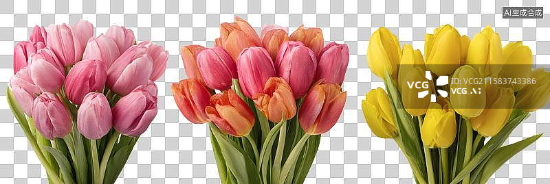 【AI数字艺术】三色郁金香花束特写图片素材