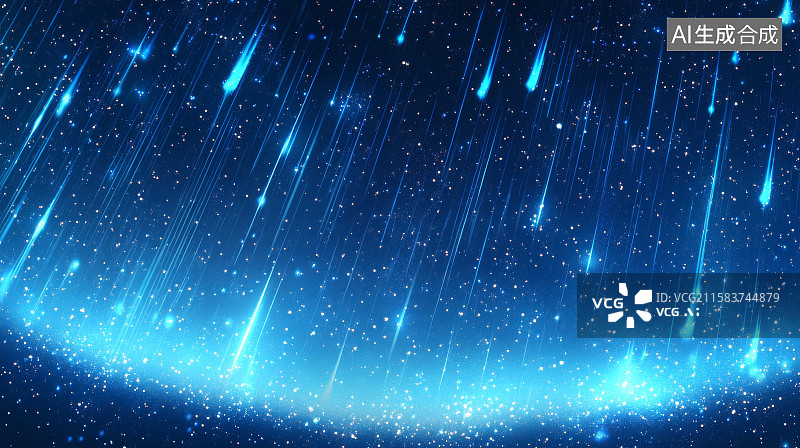 【AI数字艺术】蓝色星空下的流星雨图片素材