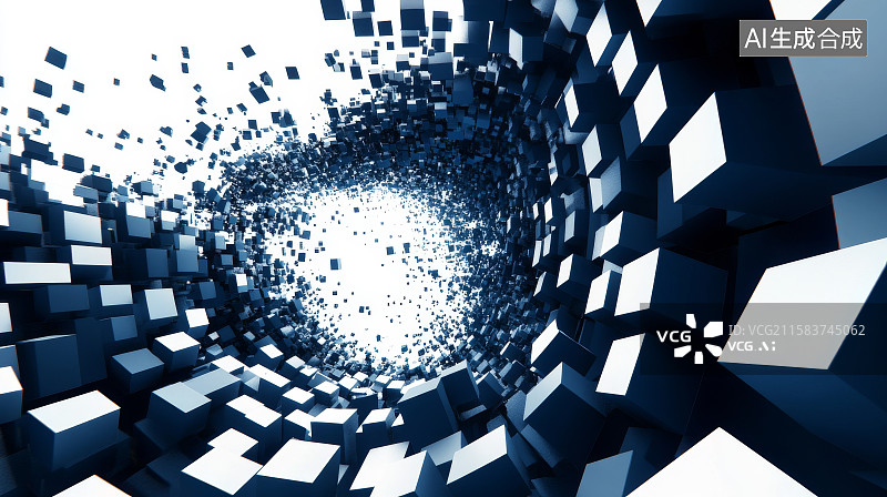 【AI数字艺术】立方体隧道的抽象视觉效果图片素材