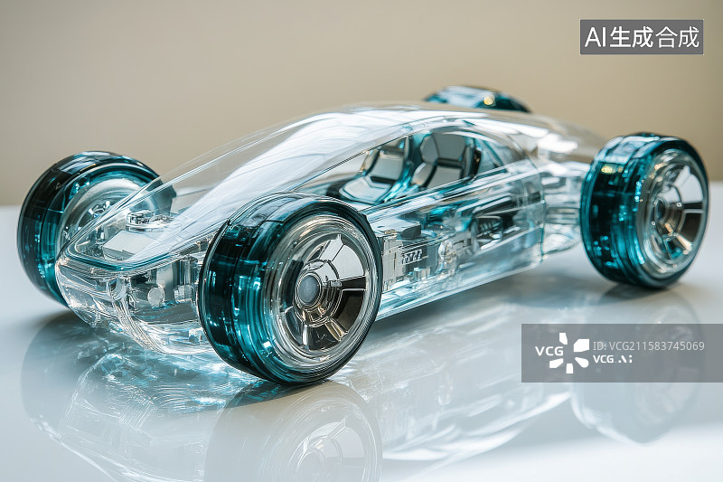 【AI数字艺术】透明材质的未来感赛车模型图片素材