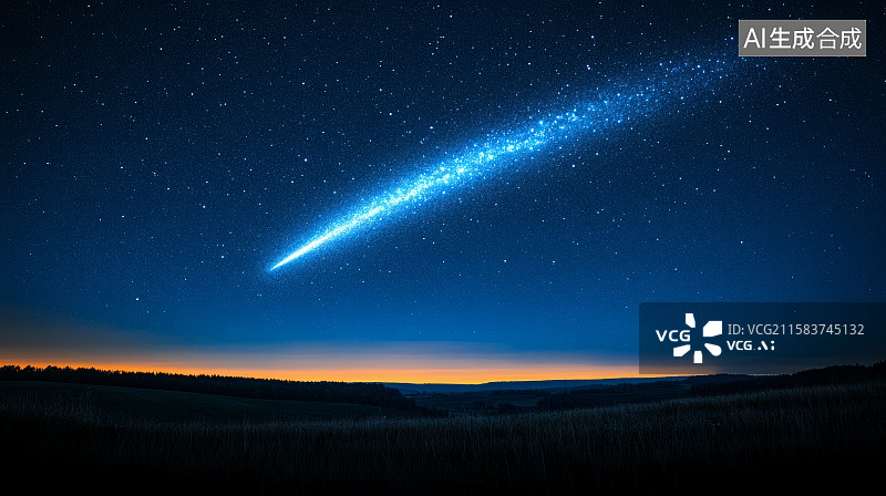 【AI数字艺术】夜空流星划过草原图片素材