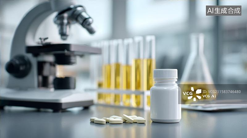 【AI数字艺术】生物科学，医疗制药，实验室，科研，实验室显微镜下的特写镜头图片素材