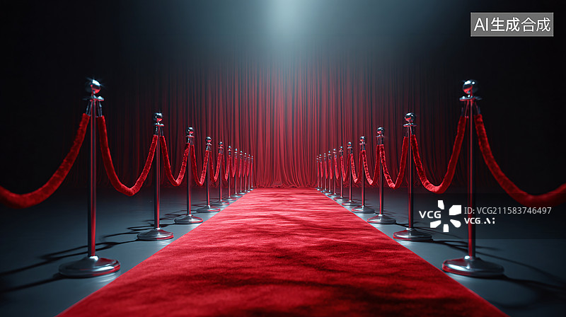 【AI数字艺术】聚光灯下的红毯之路图片素材