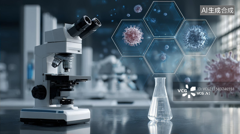 【AI数字艺术】生物科学，医疗制药，实验室，科研，实验室显微镜下的特写镜头图片素材
