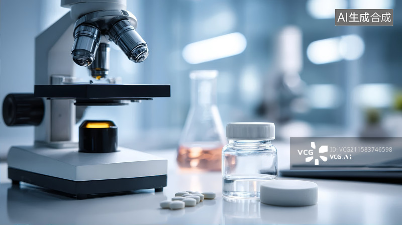 【AI数字艺术】生物科学，医疗制药，实验室，科研，实验室显微镜下的特写镜头图片素材