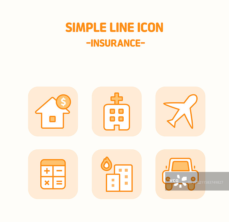 图标，线条图标，简单，保险，健康保险，房屋保险，火灾保险，旅行保险，计算器，汽车保险图片素材