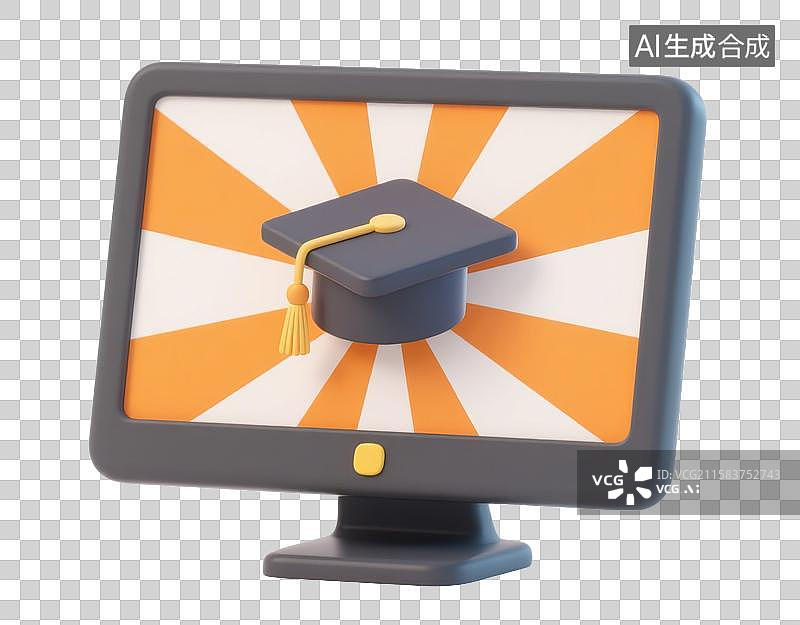 【AI数字艺术】3D显示器上的学位帽毕业录取通知书图片素材