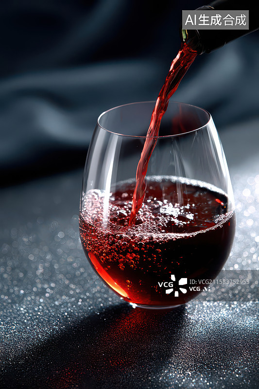 【AI数字艺术】红酒倒入透明高脚杯特写图图片素材