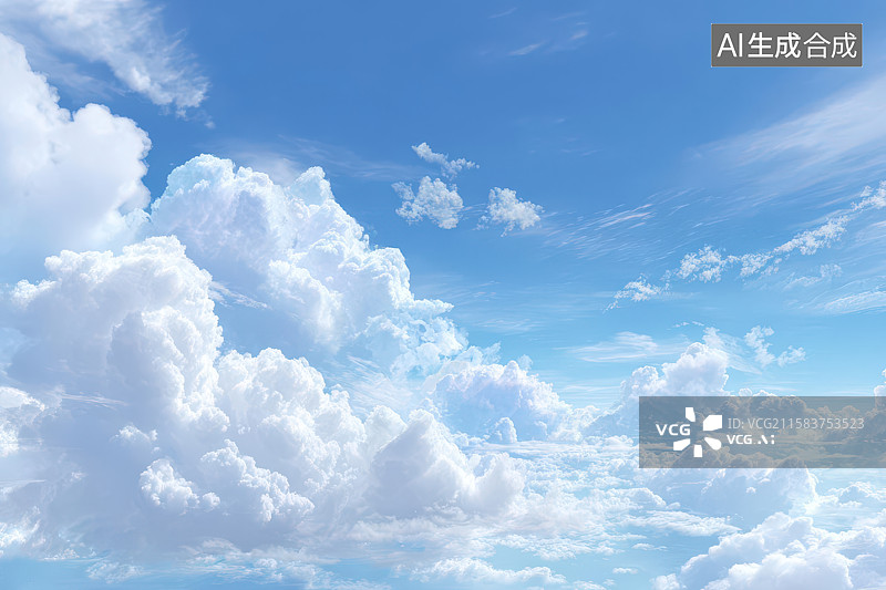 【AI数字艺术】蔚蓝天空白色云朵自然景观图图片素材