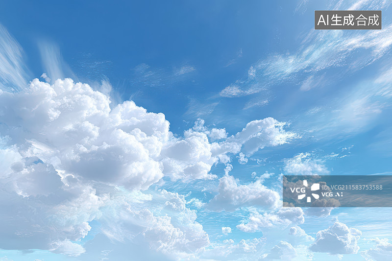 【AI数字艺术】蔚蓝天空白色云朵自然景观图图片素材