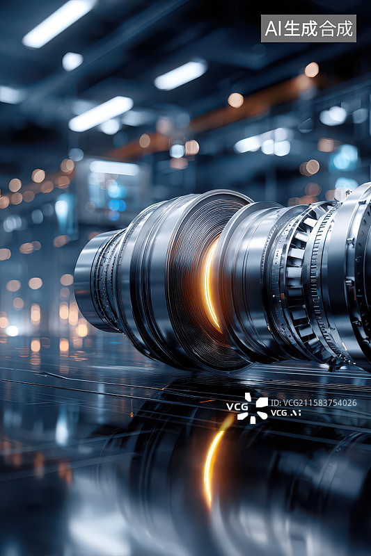 【AI数字艺术】银色喷气发动机工业特写图图片素材