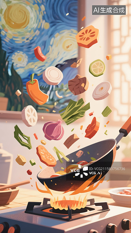 【AI数字艺术】炒菜美食插画图片素材