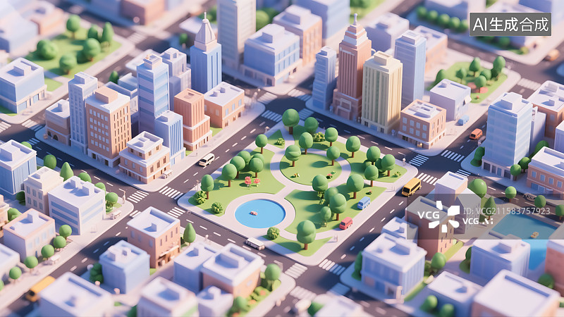 【AI数字艺术】城市建筑公路风景插画图片素材