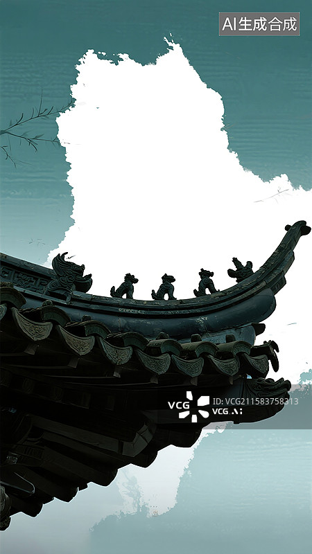 【AI数字艺术】中式建筑背景图片素材