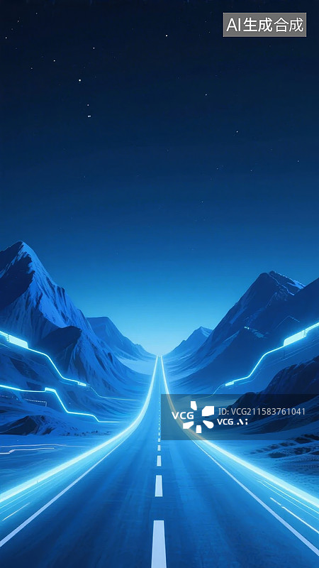 【AI数字艺术】夜空下的未来之路图片素材