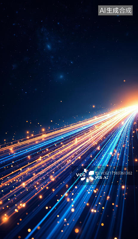 【AI数字艺术】星空下的光束流图片素材