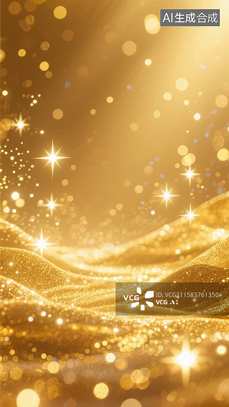 【AI数字艺术】金色波浪与星光璀璨背景图片素材