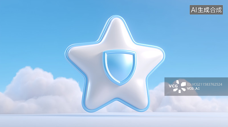 【AI数字艺术】3D天空中的星星与盾牌图片素材