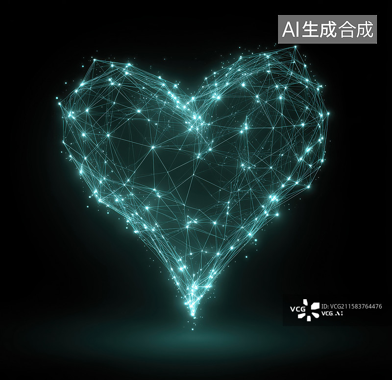 【AI数字艺术】科技光线的心形元素图片素材