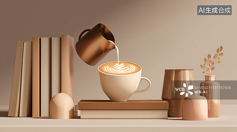 【AI数字艺术】咖啡拉花冲泡场景图图片素材