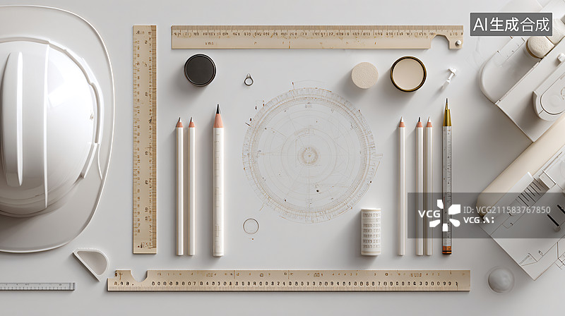 【AI数字艺术】建筑绘图工具整齐摆放图片素材