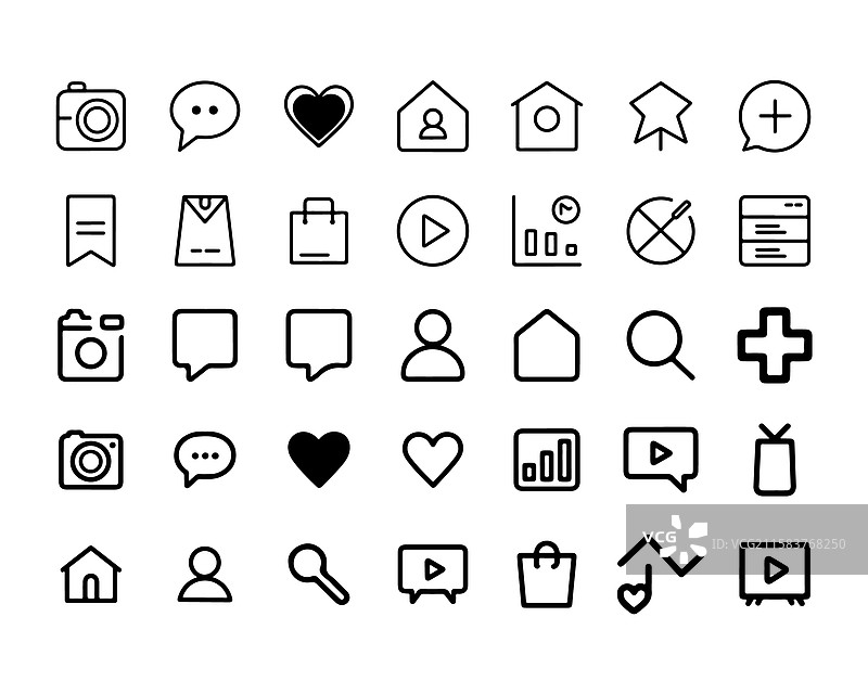 单线风格社交媒体图标系列图片素材