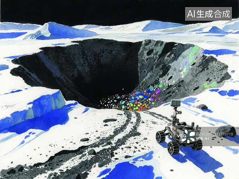 【AI数字艺术】月球探测器探索神秘陨石坑图片素材