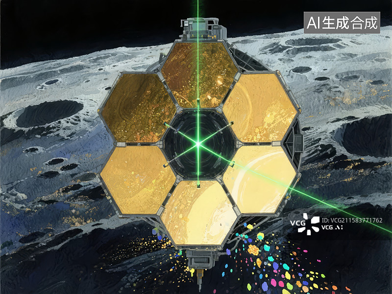 【AI数字艺术】太空望远镜在月球轨道上的艺术想象图图片素材