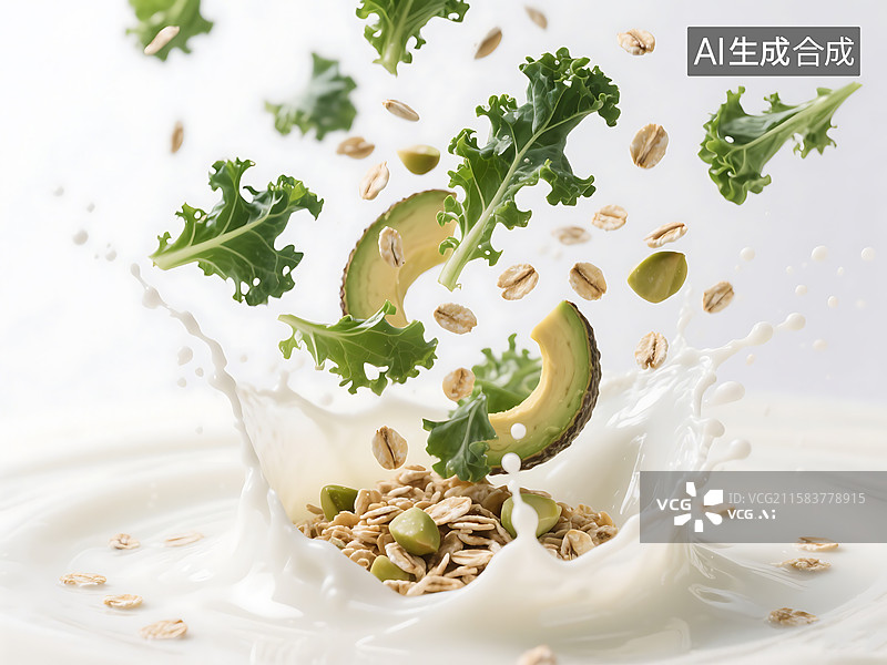 【AI数字艺术】羽衣甘蓝 牛油果 燕麦 牛奶 减肥 瘦身 酸奶图片素材