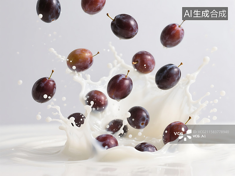 【AI数字艺术】西梅 高膳食纤维 低GI 牛奶酸奶图片素材