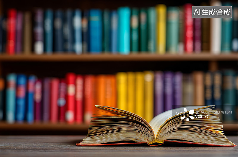 【AI数字艺术】书架上的彩色世界图片素材