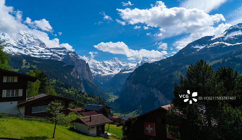 瑞士 翁根 雪山 小镇图片素材