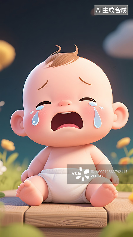 【AI数字艺术】3D卡通哭泣的婴儿图片素材