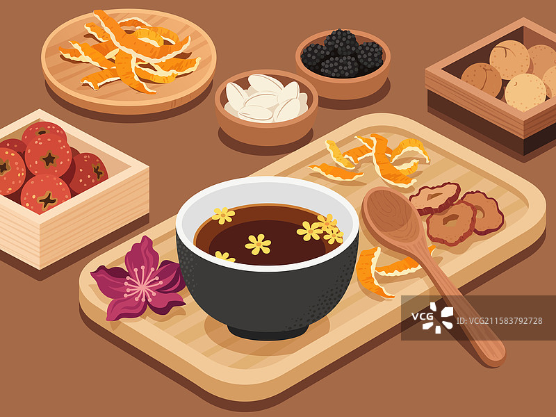 手绘中式传统养生茶插画图片素材