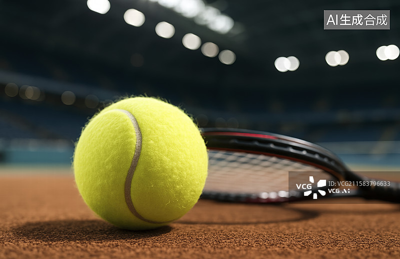 【AI数字艺术】场地上的网球拍特写镜头图片素材