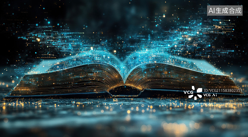 【AI数字艺术】发光特效打开的书籍图片素材