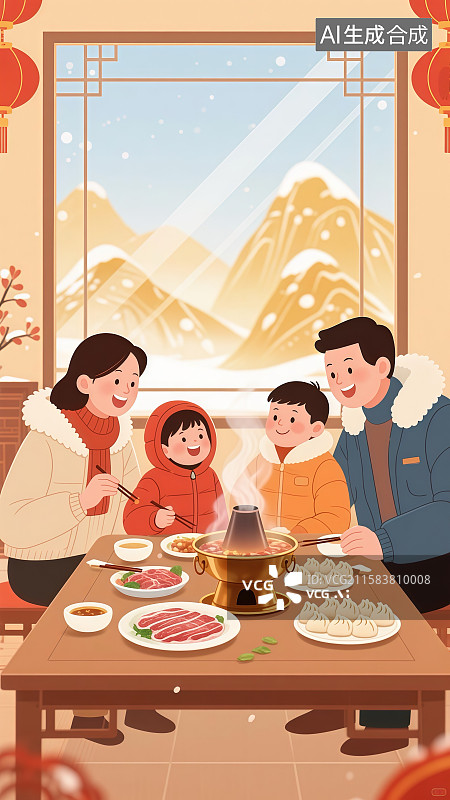【AI数字艺术】春节家庭团圆年夜饭图片素材