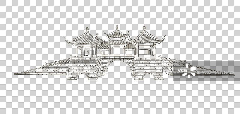 扬州瘦西湖线条元素图片素材