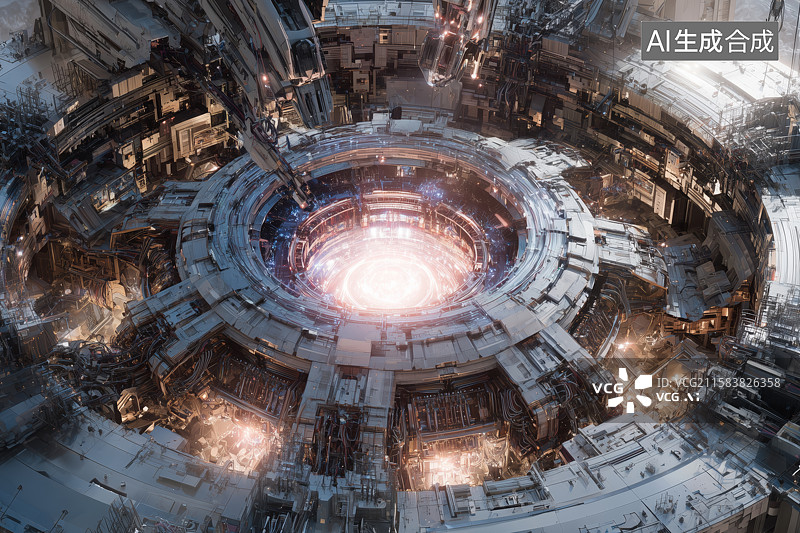 【AI数字艺术】未来圆形太空港：能量核心与环绕建筑图片素材