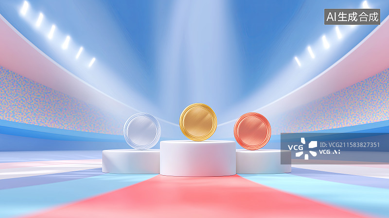 【AI数字艺术】体育竞赛主题背景——运动会获奖的金牌银牌铜牌颁奖台图片素材