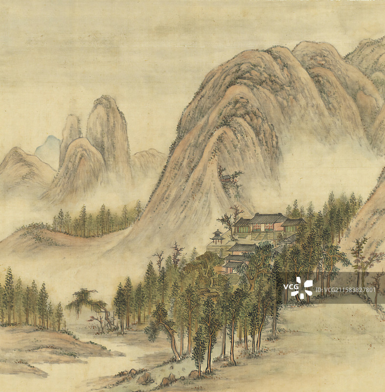 清代绘画，中岳图册，会善寺图片素材