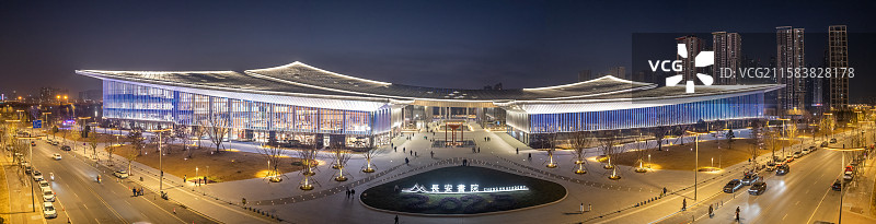 西安长安书院城市风光夜景全景航拍图片素材