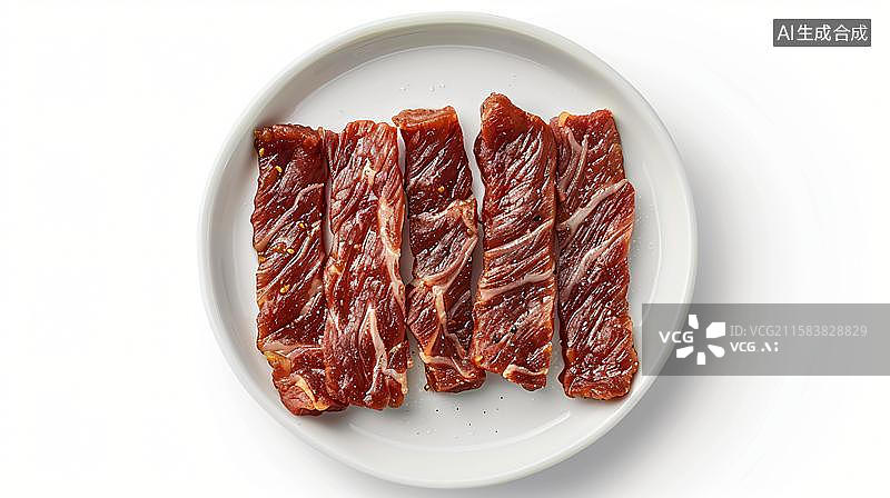 【AI数字艺术】风干牛肉的诱惑  一盘味风干牛肉  陶瓷盘子里的风干牦牛肉图片素材