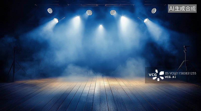 【AI数字艺术】舞台灯光下的木质地板图片素材