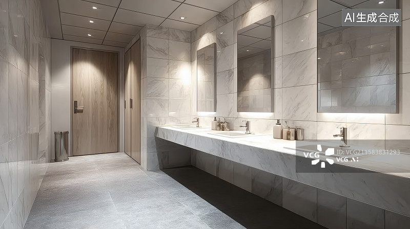【AI数字艺术】整洁明亮的公共卫生间布局图片素材