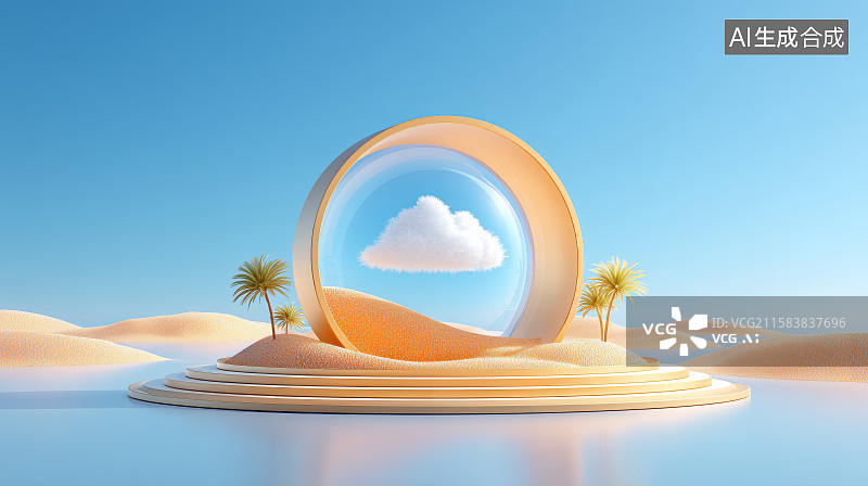 【AI数字艺术】沙漠中的云朵玻璃罩图片素材