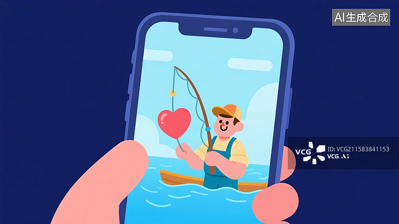【AI数字艺术】手机中的钓鱼游戏图片素材