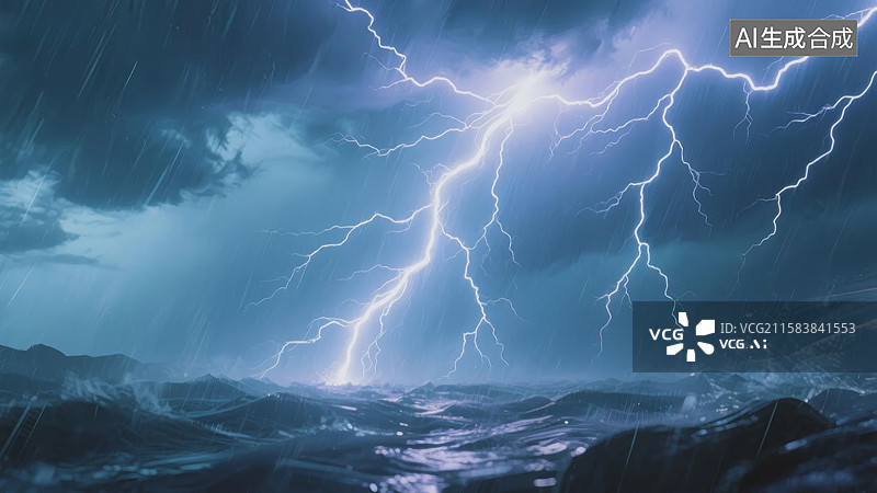 【AI数字艺术】雷电交加的海面图片素材