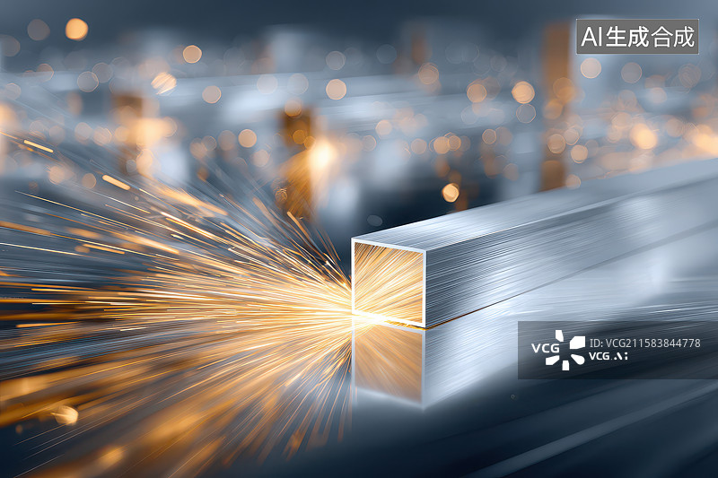 【AI数字艺术】金属方管打磨火花工业场景图片素材
