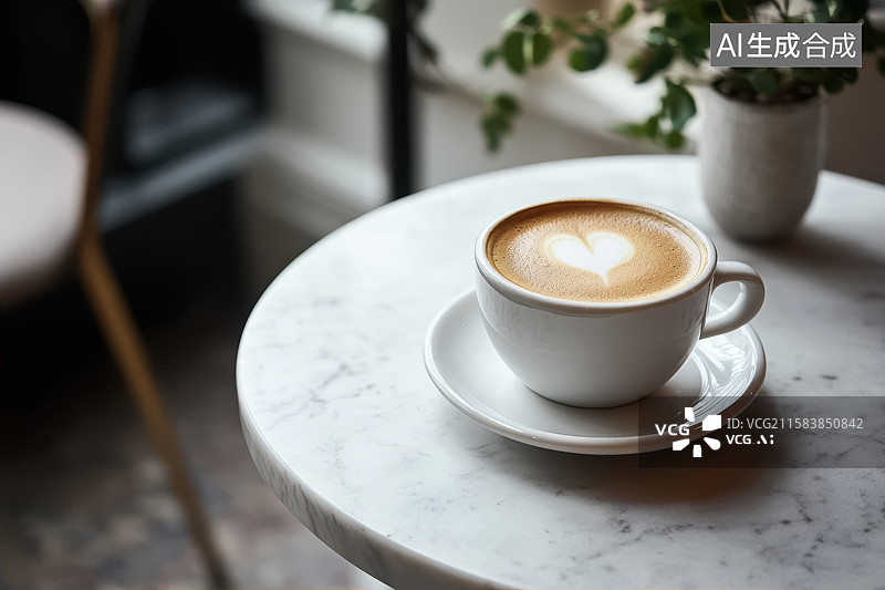 【AI数字艺术】咖啡厅桌上的一杯咖啡图片素材